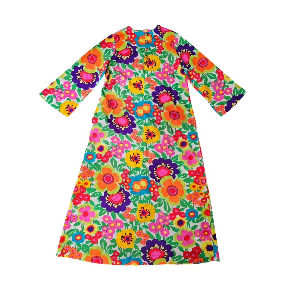 Keyloun Kaftan Maxi Dress Med Vintage 60s 70s Psychedelic Flower Power Retro Mod - Picture 9 of 14